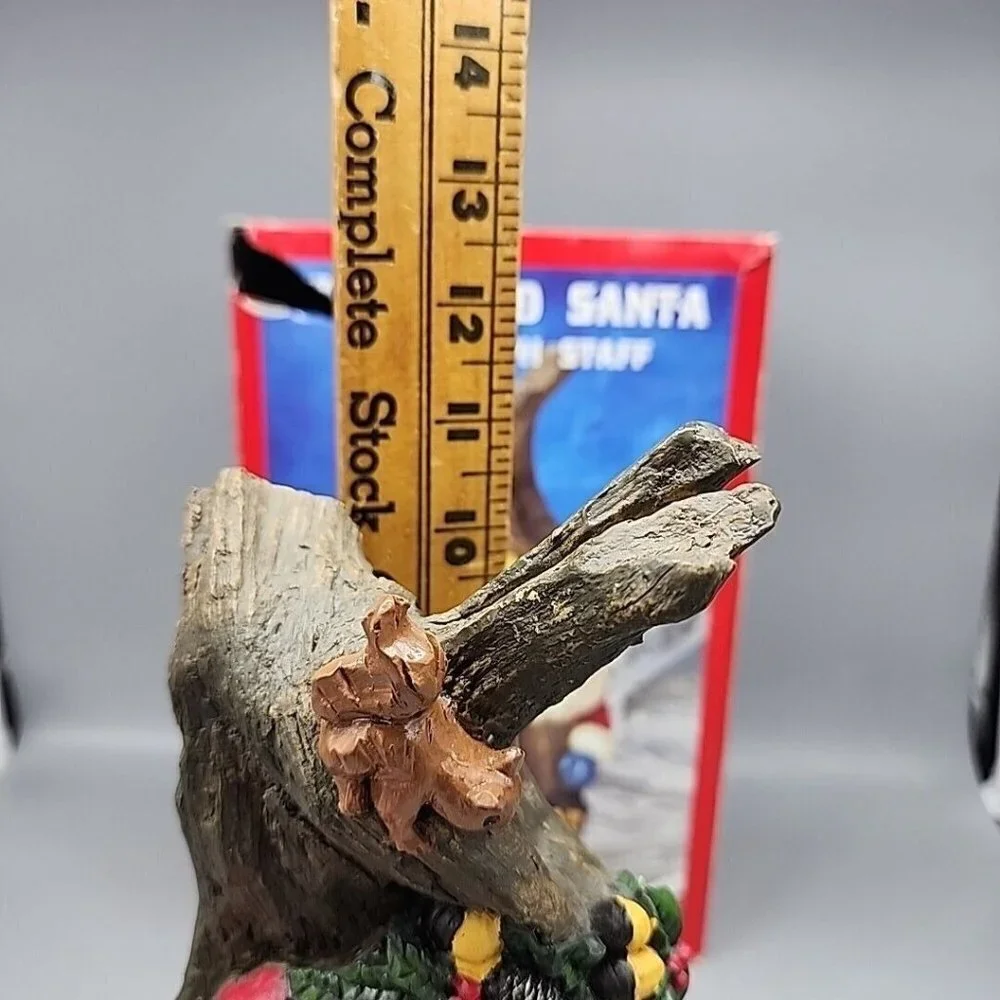 WOODLAND SANTA CLAUS Figurine with staff & woodland animals With Box 11